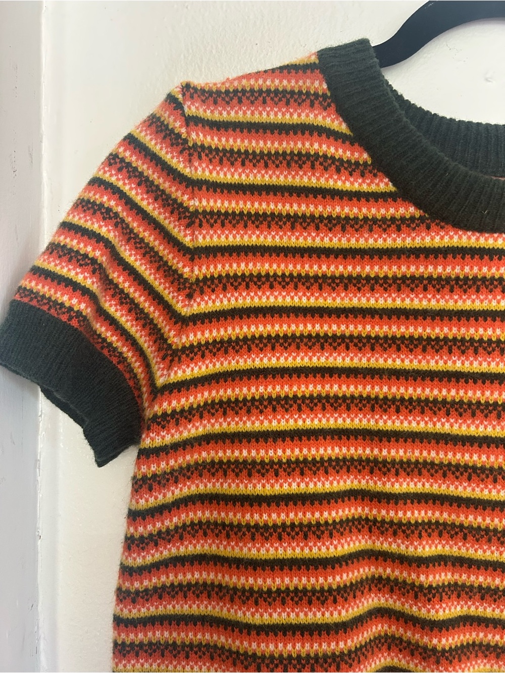 Cider Striped Short-Sleeve Knit Sweater in Green, Red & Yellow - Picture 3 of 4
